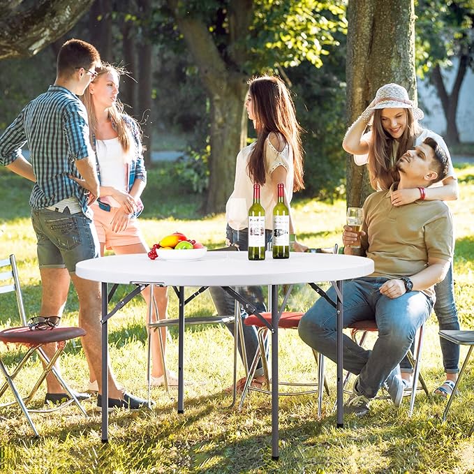 ZenStyle Folding Table, Indoor Outdoor Portable Plastic Dining Card Table Utility Table for Camping Dining Event Party, White (Round, 48"x48")