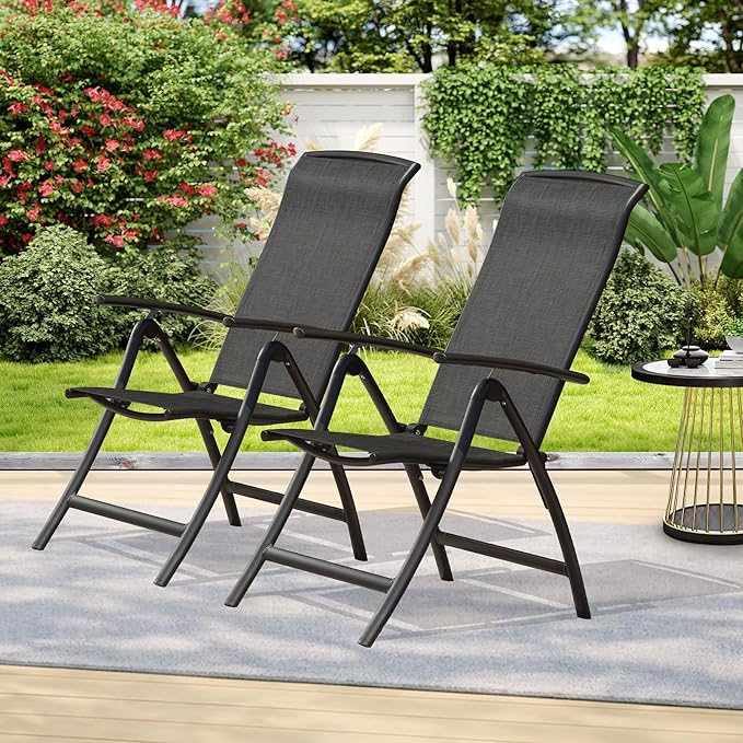 Domi Folding Patio Chairs Set of 2, Aluminium Frame Reclining Sling Lawn Chairs with Adjustable High Backrest, Patio Dining Chairs for Outdoor, Camping,Porch,Balcony(Textilene Fabric)