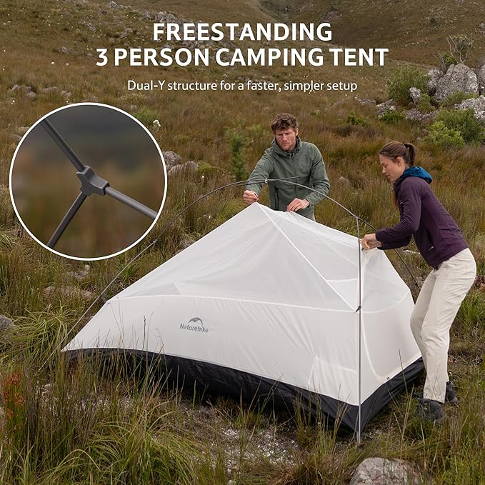 Naturehike Cloud Up 3 Person Backpacking Tent with Footprint - 3 Season Free Standing Lightweight 3 Person Camping Tent | with Footprint, Free Standing, Dome, Camping, Hiking, Waterproof