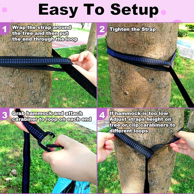 SZHLUX Camping Hammock Double & Single Portable Hammocks with 2 Tree Straps, Great for Hiking,Backpacking,Hunting,Outdoor,Beach,Camping,Purple / Pink
