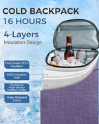 BAGLHER Lightweight Insulated Cooler Backpack - 30 Cans, Leak-Proof for Lunch, Picnic, Hiking, Camping Trips