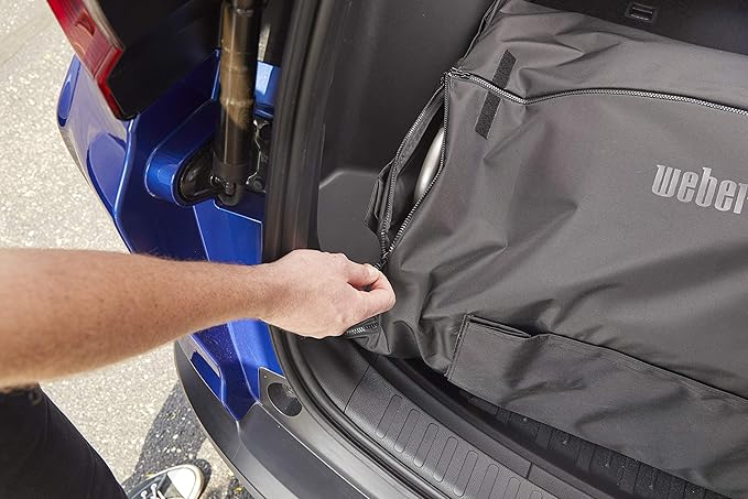 Weber Traveler Cargo Protector Grill Cover, Black – Form‑Fitted Grease‑Resistant Cover with Tool Storage Pockets, Heavy-Duty & Water Resistant for Easy Transport