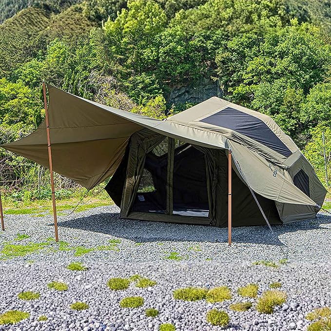 Coody Inflatable Canvas Camping Tents with Stove Jack – Premium Air Beam Family Glamping Tent, Breathable Cotton Canvas, Fast Setup Air Tent with Pump