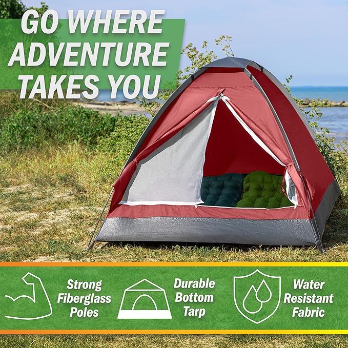 2 Person Camping Tent with Rain Fly and Carrying Bag - Lightweight Outdoor Tent for Backpacking, Hiking, or Beach Use by Wakeman Outdoors