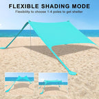 ihuan Beach Tent Sun Shelter 10X10FT UPF50+ with 4 Aluminum Foldable Poles, Easy Setup Outdoor Shade Canopy for 8 Person, Camping Sun Shelter for Fishing, Family Trips, Backyard Picnics