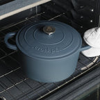 Crock-Pot Artisan 7-Quart Round European Enameled Cast Iron Dutch Oven – Matte Navy Blue, Durable Oven Safe Cookware