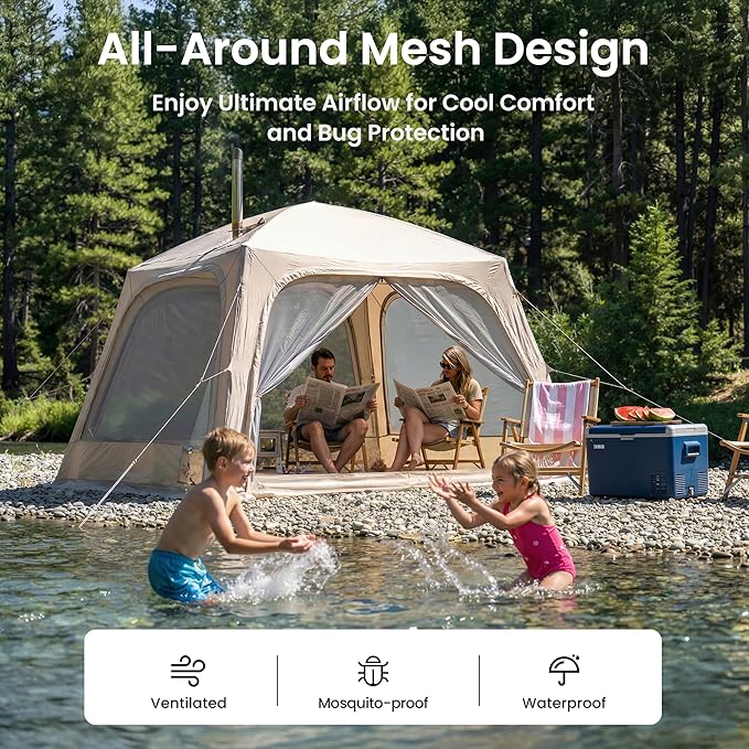 ABORON 2/6/8/10/12 Person Inflatable Camping Tent, Easy Setup Blow Up Tent with Hand Pump, PU3000mm Waterproof & Breathable 4 Season Glamping Tent for Outdoor Camping