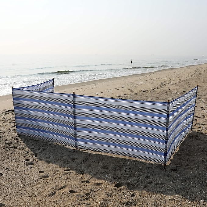 ERDA Surf Stripe Pro Beach Recycled Polyester Rip-Stop 20 ft Lightweight Windscreen, Privacy Screen, Wind Blocker, Free Matching Shoulder Bag (New Mahogany Wood Poles)