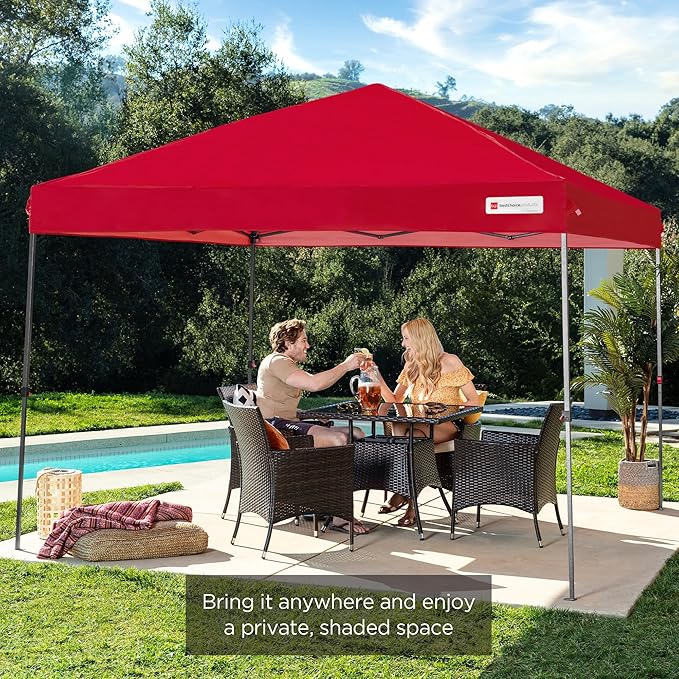 Best Choice Products 10x10ft Pop Up Canopy Tent, Outdoor Shade, 1 Person 1 Minute Set Up, Carry Case, 4 Weight Bags - Red