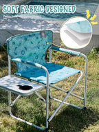 EVER ADVANCED Kids Directors Chair with Side table for Camping, RV & Sports, Padded Kid Outdoor Seat with Safety Lock, Lightweight Portable Camp Chairs for Beach, Balcony, Patio, Supports 150lbs Green