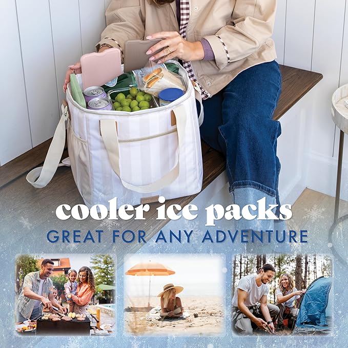 Cool Coolers by Fit & Fresh XL Slim Ice Packs, Quick Freeze Reusable Ice Packs for Lunch Boxes & Coolers, Long-Lasting, Space Saving Cooler Ice Packs, Multicolor, 4Pk
