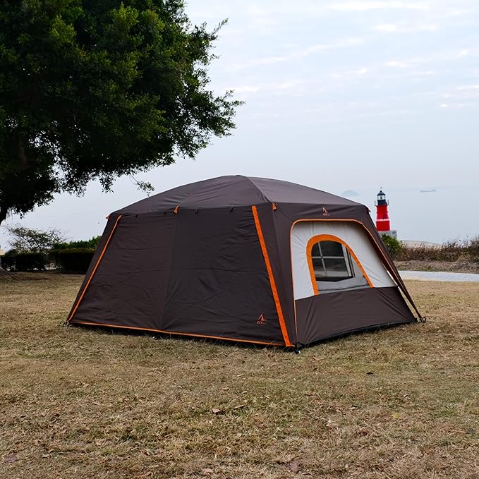 KTT Large Tent 8-10-12 Person,Family Cabin Tents,2 Rooms,2 Doors and 4 Windows with Mesh,Straight Wall,Waterproof,Double Layer,Big Tents for Outdoor,Picnic,Camping,Family Gathering