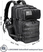 LHI Military Tactical Backpack for Men and Women 45L Army 3 Days Assault Pack Bag Large Rucksack with Molle System