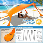Beach Canopy Beach Tent Pop Up Shade 10x10ft Sun Shelter UPF50+ with 8 Sandbags-2 Sand Shovel-4 Aluminum Poles-Ground Pegs-Portable Carrying Bag for Outdoor Family Camping Fishing Yard Picnic