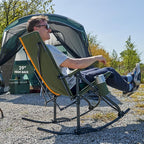 PORTAL Oversized Folding Rocking Camping Chair Portable Outdoor Rocker with High Back Hard Armrests Carry Bag, Supports 400 lbs