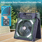 Solar Fan Battery Powered Rechargeable Solar Camping Fan with Led Lantern & Power Bank Foldable Angle USB Personal Fans for Travel Outdoor Camping Tents X98 Green