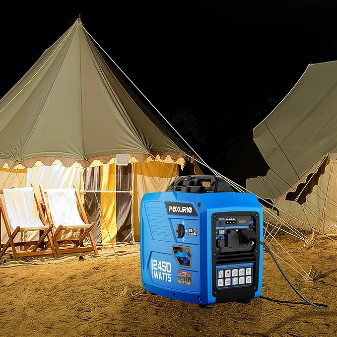 2450-Watt Portable Inverter Generator for Home Use, 1.6Gallon Large Fuel Tank Up to 8.3 Hours Use, 120V Gas Powered Generator Super Quiet - EPA Compliant, Sky Blue