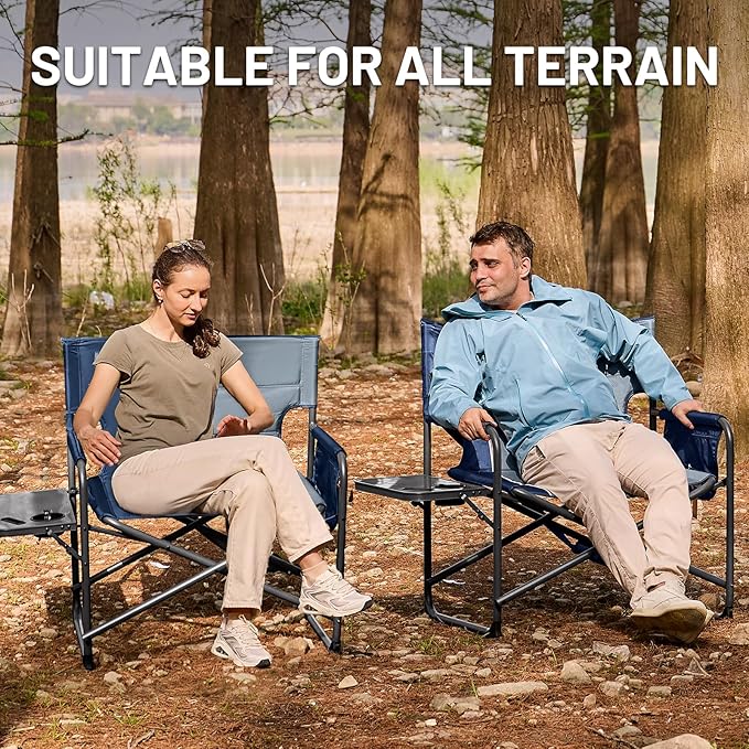Timber Ridge XXL Extra Wide Foldable Directors Chair with Side Table, 500 lbs Heavy Duty Camping Chairs for Adults, Oversized Folding Lawn Chair for Lawn Beach Sports Outdoor, Blue