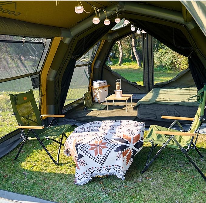 Coody Inflatable Canvas Camping Tents with Stove Jack – Premium Air Beam Family Glamping Tent, Breathable Cotton Canvas, Fast Setup Air Tent with Pump