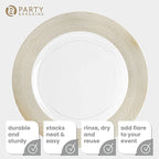 PARTY BARGAINS 13-Inch Charger Plates - 96 Pack, Clear Gold Rope Textured Rim, Heavy-Duty Disposable Chargers for Elegant Dining - Ideal for Weddings and Formal Events