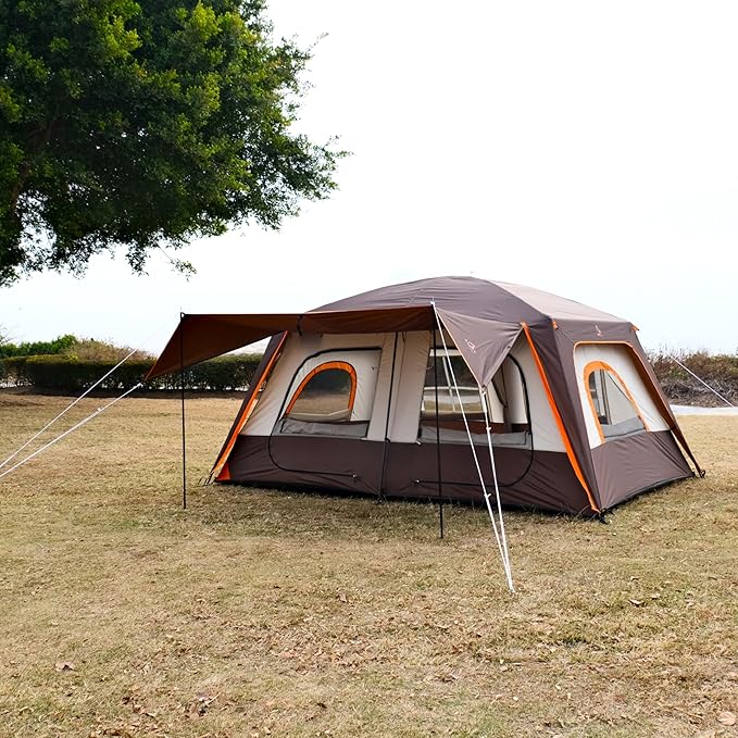 KTT Large Tent 6-8-10 Person,Family Cabin Tents,2 Rooms,2 Doors and 4 Windows with Mesh,Straight Wall,Waterproof,Double Layer,Big Tents for Outdoor,Picnic,Camping,Family Gathering