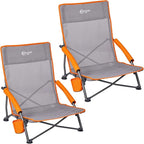 Portal Beach Chairs for Adults Camping Low Lightweight Portable Chair with Cup Holder Mesh Back Carry Bag for Outdoor Sand Lawn Travel Picnic Festival Concert