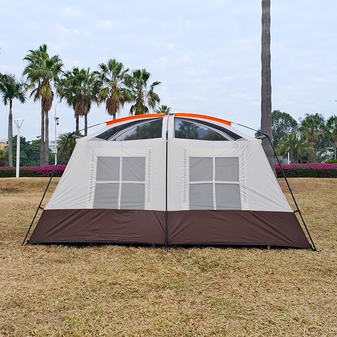 KTT Large Tent 6-8-10 Person,Family Cabin Tents,2 Rooms,2 Doors and 4 Windows with Mesh,Straight Wall,Waterproof,Double Layer,Big Tents for Outdoor,Picnic,Camping,Family Gathering
