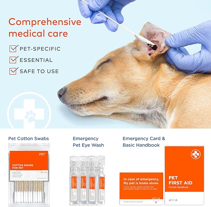 Cat & Dog First Aid Kit - High Visibility Reflective Zipper with Fluorescent Letter Print - 100 pcs with Dog Thermometer, Tick Remover Kit & Pet First Aid Kit Manual Book