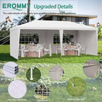 EROMMY Outdoor Party Tent 10x20 FT, Waterproof Canopy with 4 Removable Sidewalls and 2 Zipper Doors for Weddings, Events, Backyard Parties, White