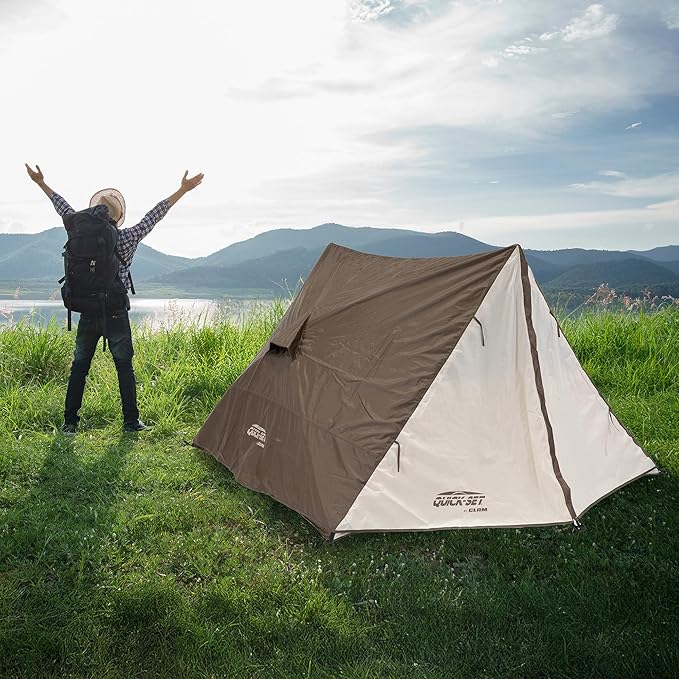 CLAM Quick-Set A-Frame Tent, 8 x 8 Ft Portable Outdoor Hiking Camping Shelter, Apex