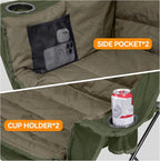 3 Person Camping Chairs Folding Double Camping Chair Portable Oversized Loveseat Padded Camp Chair Heavy Duty Camping Couch for Adults Outdoor Lawn with Two Cup Holders and Carry Bag Green