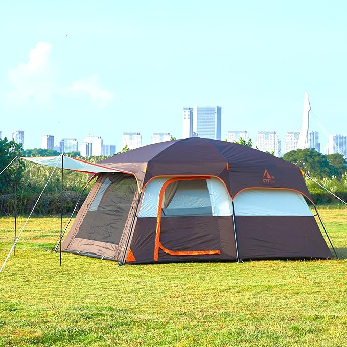 KTT Extra Large Tent 10-12-14 Person(Style-B),Family Cabin Tents,2 Rooms,3 Doors and 3 Windows with Mesh,Straight Wall,Waterproof,Double Layer,Big Tent for Outdoor,Picnic,Camping,Family Gathering