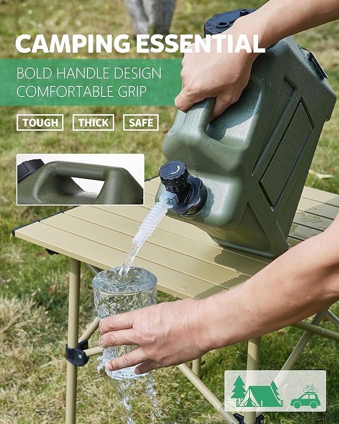 Camping Water Container, 2.5 Gallon Small(13.1x12x5.3in) Water Containers Jug, Truly No Leakage Water Storage, Green Water Tank,BPA Free Portable Emergency Water Can for Camping, Hiking