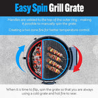 SnS Grills EasySpin Charcoal Grill Cooking Grate, 304 Stainless Steel, Large Hinged Opening, Perfect for 2-Zone Cooking, Replacement Grate Compatible with Weber & Other Grills - Fits 22” Kettles