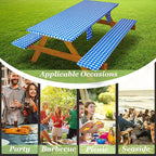 Fitted Picnic Table Cover with Bench Covers Waterproof Elastic Edges Rectangle Patio Tablecloth Outdoor Camping Essentials Stuff Rv Accessories Summer Trip Travel Supplies Party Camper Gifts, 8 ft