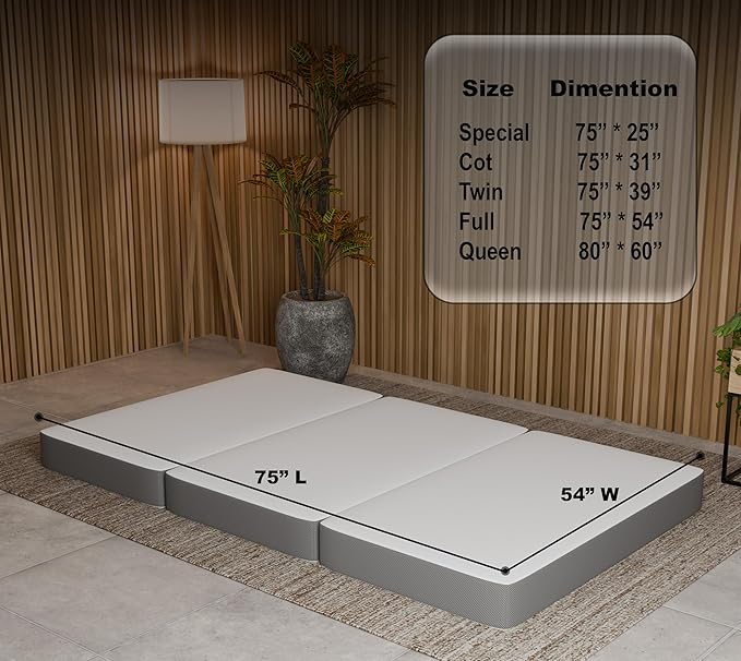Greaton, 4-Inch Tri-Folding Gel Memory Foam Portable Floor Mattress | Breathable Mesh, Ultra Soft, Cot Pad, Removable and Washable Cover, Comfortable Support, Therapeutic Qualities, Full, White
