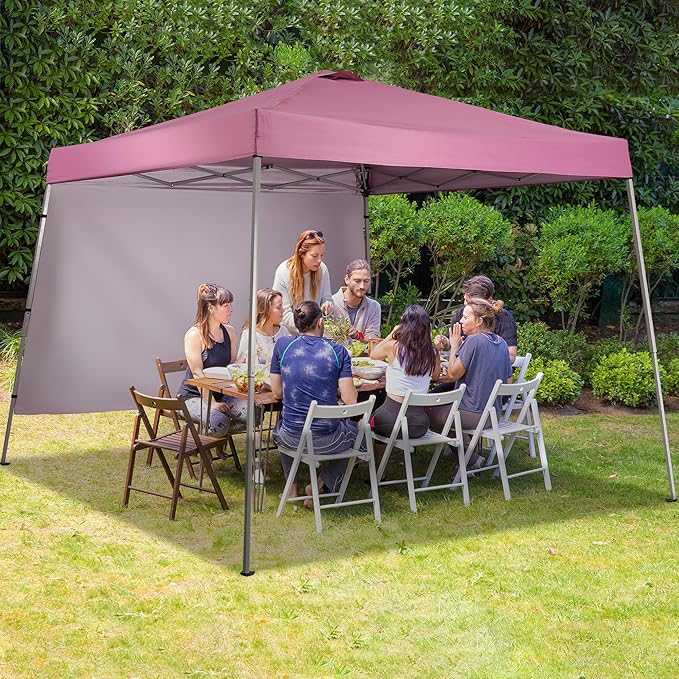 GDY 8X10 FT Pop Up Canopy Outdoor Instant Tent Slant Legs with a Sidewall,Equipment Vents, Portable Gazebo Shelter for Patio, Deck, Beach and Garden,Pink.