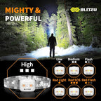 BLITZU LED Headlamp Flashlight for Adults & Kids, Lightweight, Waterproof Head Lamp with White & Red Light, Comfortable Headband, Perfect for Running, Camping, Hiking, 3 AAA Batteries Included, White