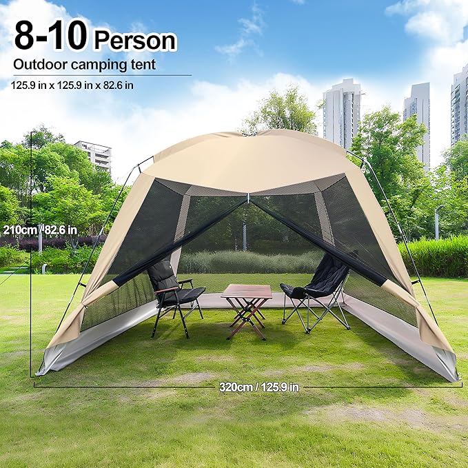 12'x12' Camping Screen Tent - Portable Screen Canopy 8-10 Person&Instant UV Resistant Sun Shelter,Easy to Set Up&Mosquito Net Tent&Waterproof,Suitable for Family Camping Trip,Backyard,Picnic