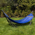 Best Home Fashion Hammock for 2 Persons with Collapsible Steel Stand 600 lbs Capacity- Portable Carrying Case, Adjustable, Perfect for Camping Beach Patio, EZ Daze Foldable Hammock with Stand- Navy