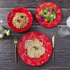 12 pcs Christmas Holiday Melamine Dinnerware Set, Ruffled Rim With Beaded Plates and Bowls Set of 4, Lightweight yet Durable Dishes tableware Set, Ideal for parties, camping, and RV trips