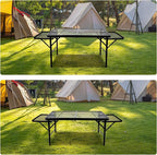 BRIAN & DANY 3x2 FT Camping Table with 2 Wing Panels, Folding Grill Table, Metal Portable Picnic Table, Lightweight Height Adjustable Foldable Table for Outdoor, Black