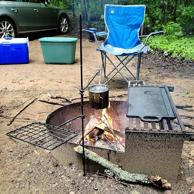 BATTLBOX Bushcraft Grill Set, Steel Campfire Cooking Grate Swivel Grill For Outdoor BBQ Open Fire, Packable Campfire Cook Set, Heavy Duty Open Fire Swivel Camping Cooktop, Canvas Bag