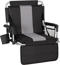 LET'S CAMP Folding Stadium Seat Bleacher Chair with Cup Holder, Mesh Bag and Hide Hooks, Portable Stadium Chair with Back and Cushion