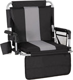 LET'S CAMP Folding Stadium Seat Bleacher Chair with Cup Holder, Mesh Bag and Hide Hooks, Portable Stadium Chair with Back and Cushion