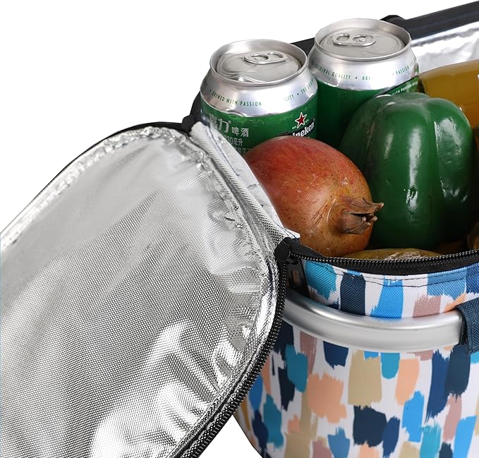 ALLCAMP Picnic Basket - Insulated Cooler, Thickening Foldable Picnic Basket with Removable Baskets & Sewn-in Frame, Basket for House Warming Gifts New Home(Graffiti Pattern)