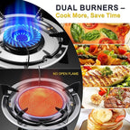 2 Burner Propane Gas Stove, 20472 BTU/h Portable Tempered Glass Camping Stove with Infrared and Blue Flame, Auto-Ignition, Portable BBQ Propane for Cooking, Outdoor, Camping, RV & Emergency Use