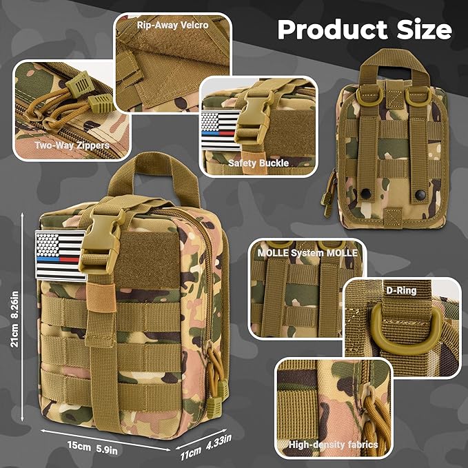 41 PCS IFAK Trauma Kit with Tourniquet, 4-Inch Israeli Bandage, Tactical First Aid Kit for Car, Camping, Hiking and Travel with Molle Bag (Camouflage Green)