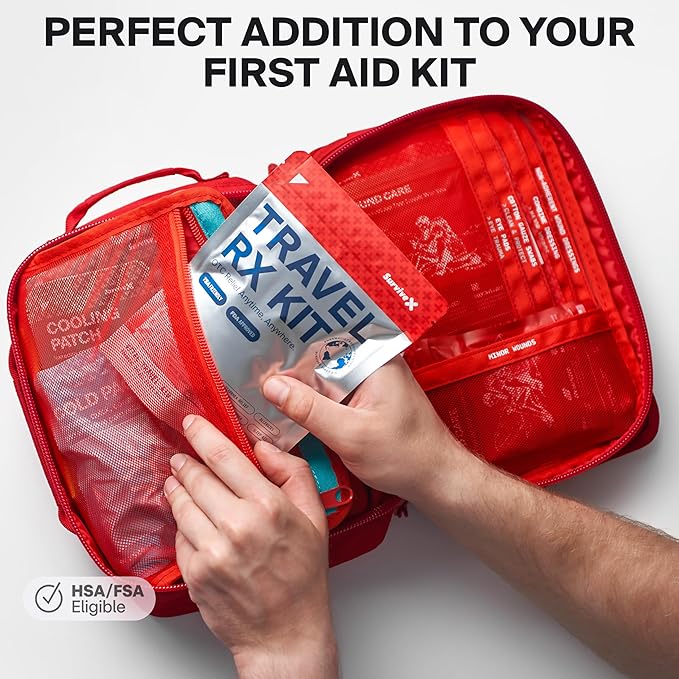 Travel Medicine Kit - Compact TSA-Approved Medication Pack for Travel, Camping, Cruises - Includes Over-the-Counter Individual Medicine Packets