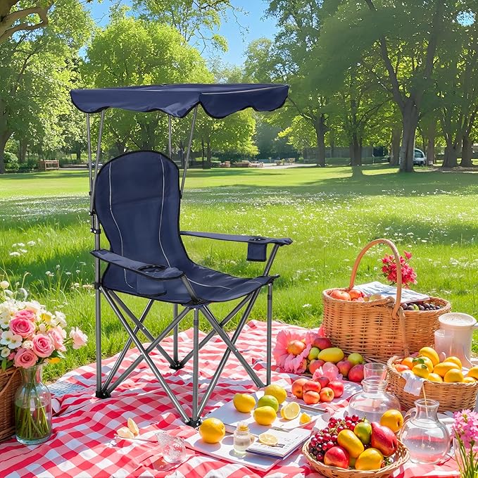 ALPHA CAMP Heavy Duty Canopy Lounge Chair Sunshade Hiking Travel Chair with Cup Holder